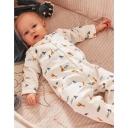 Pyjama Dors-bien En Velours Imprimé Dinosaure Blanc