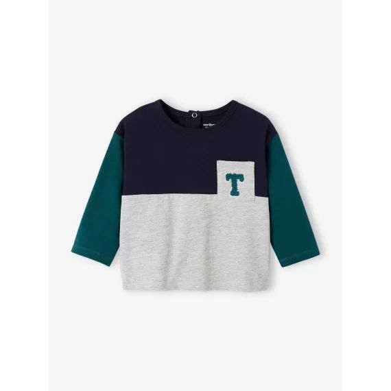 T-shirt colorblock bébé manches longues bleu nuit