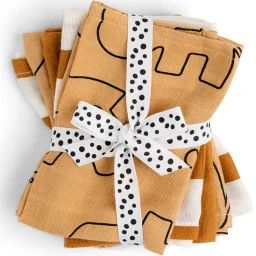 Lot de 5 débarbouillettes en tissu Deer friends Moutarde (30 x 30 cm)