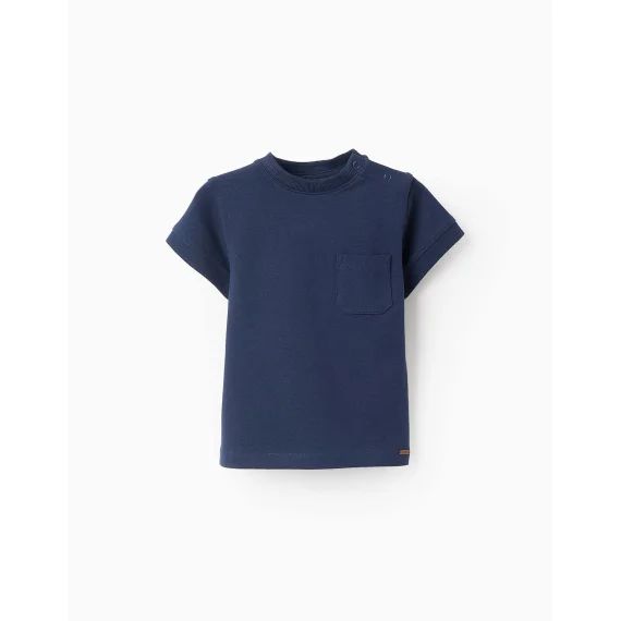 T-shirt En Piqué De Coton Avec Poche Bleu Foncé