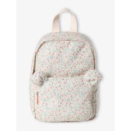 Sac à dos à fleurs maternelle fille animation oreilles ourson écru