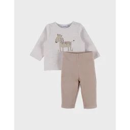 Ensemble T-shirt En Coton Et Pantalon En Jersey Côtelé Beige