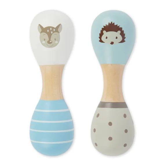 Hochets En Bois Lot De 2 – Motif Faon Igel Und Reh