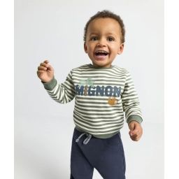 Sweat bébé garçon rayé vert et blanc en fibres recyclées –  – Soldes