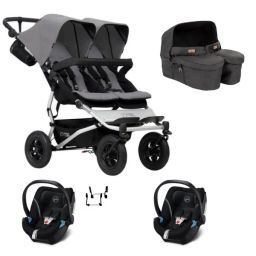 Poussette Double Mountain Buggy Duet V3.2 – Silver + Nacelle Jumeaux + 2 Coques Auto Cybex Aton 5 – Deep Black