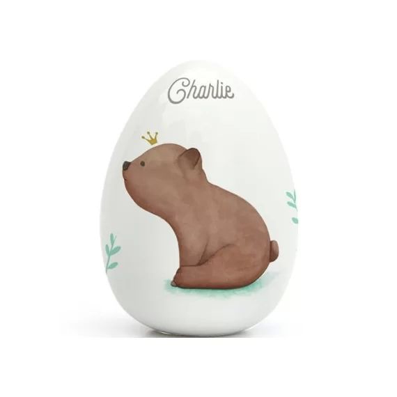 Oeuf en porcelaine Ourson brun (personnalisable)