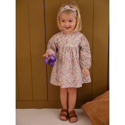 Ensemble bébé robe + bandeau multicolore