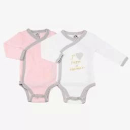 Lot de 2 bodies J&rsquo;aime papa et maman – TROIS KILOS SEPT rose