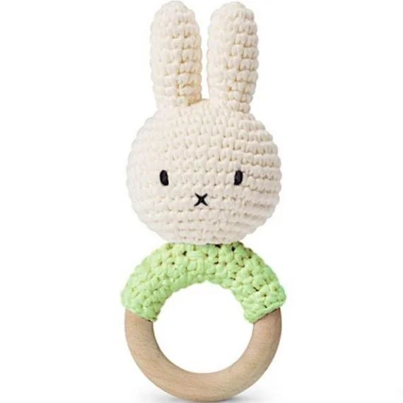 Anneau de dentition en bois et coton bio Miffy Pistache