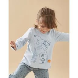 T-shirt longues manches imprimé lapin bleu