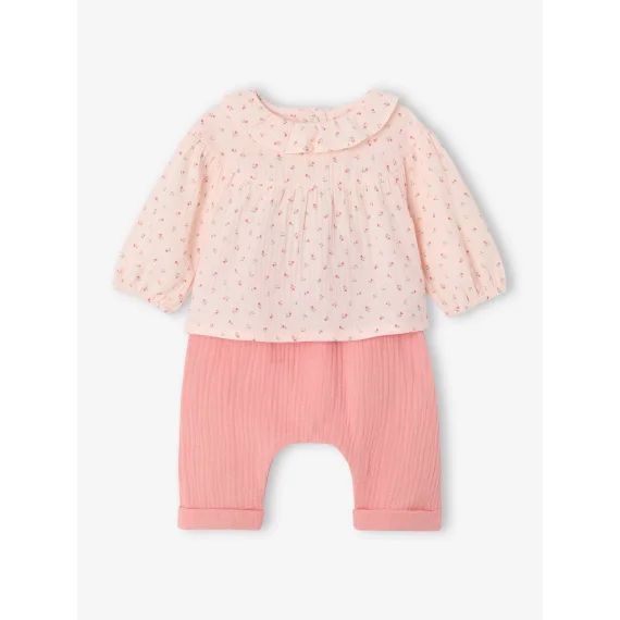 Ensemble naissance blouse et pantalon rose
