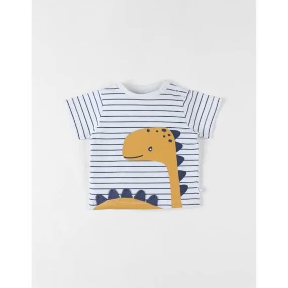 T-shirt À Manches Courtes À Rayures Dino Blanc