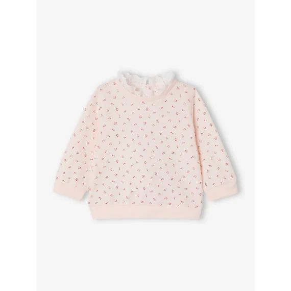Sweat naissance imprimé petites fleurs avec col brodé rose pâle