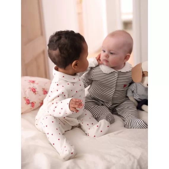 Lot de 3 dors-bien coeur bébé en interlock bleu nuit
