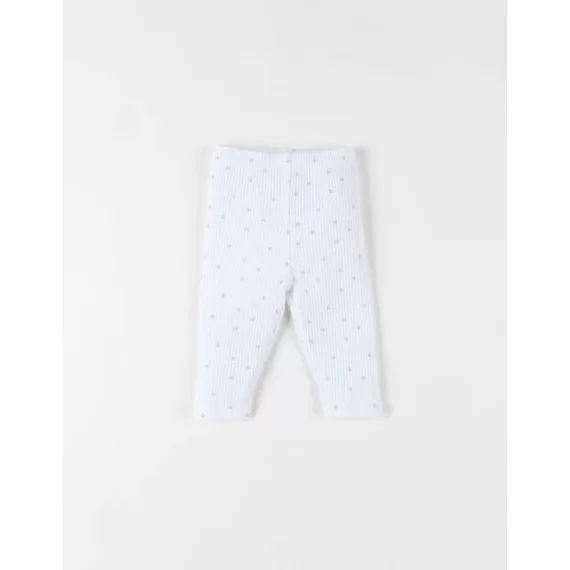 Legging En Jersey Côtelé Imprimé Fleuri Blanc