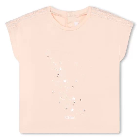 T-shirt avec imprimé et smocks Fille Beige
