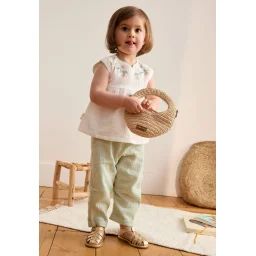 Ensemble Enfant Blouse Et Pantalon En Gaze De Coton Arya Ecru