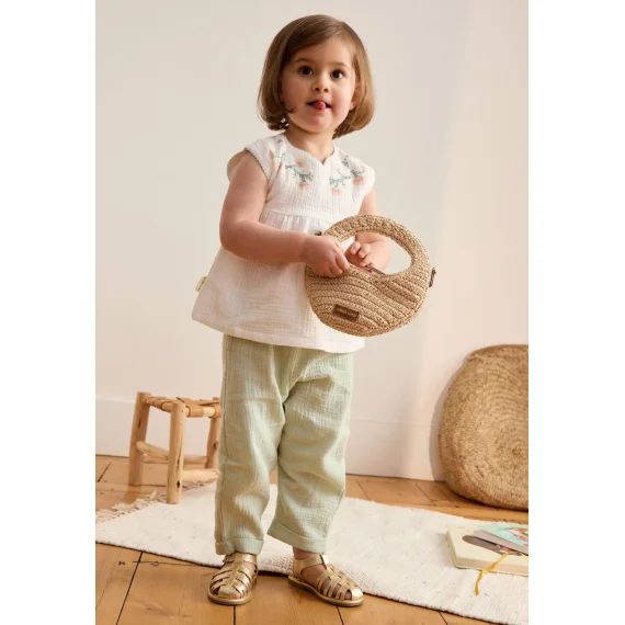Ensemble Enfant Blouse Et Pantalon En Gaze De Coton Arya Ecru