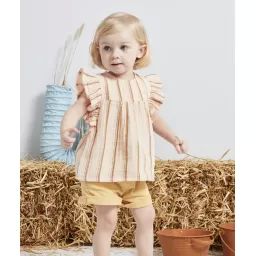 Blouse bébé fille en coton rose avec rayures colorées –  – Soldes