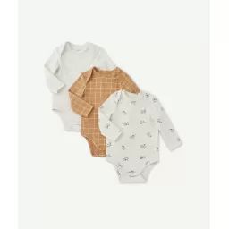 Lot de 3 bodies bébé garçon en coton bio imprimés et uni –  – Soldes