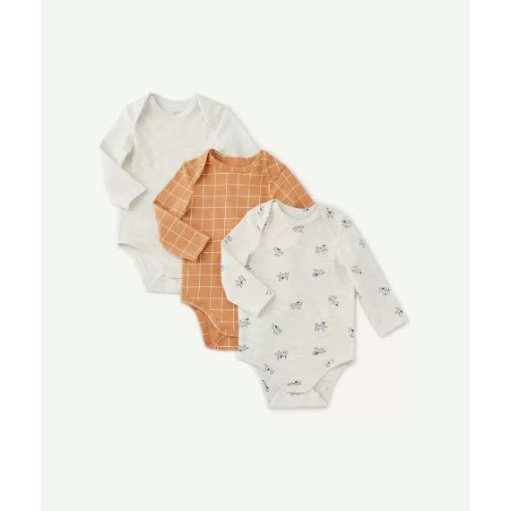 Lot de 3 bodies bébé garçon en coton bio imprimés et uni –  – Soldes