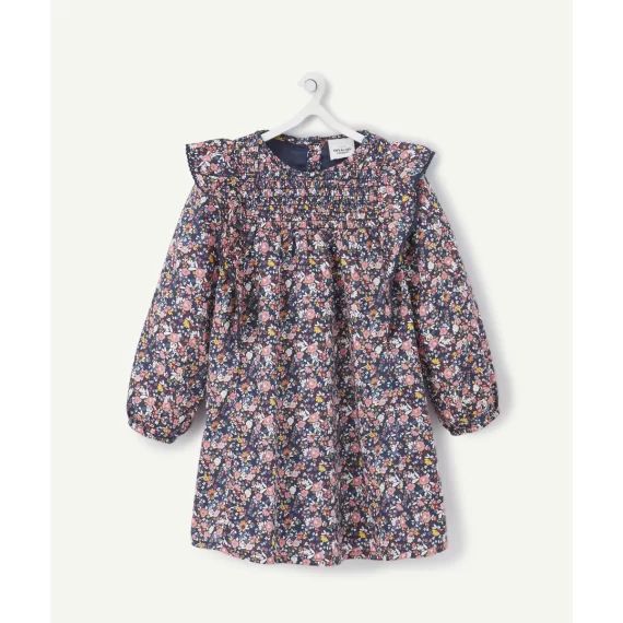 La robe bleue fleurie à volants