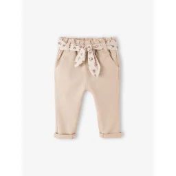 Pantalon avec ceinture en tissu bébé beige
