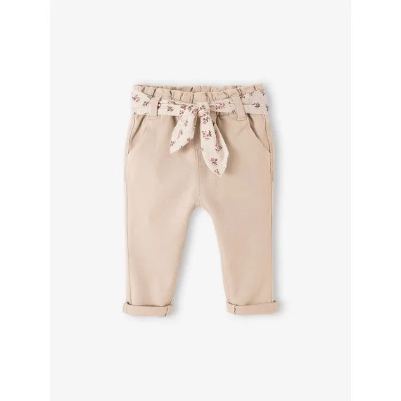 Pantalon avec ceinture en tissu bébé beige