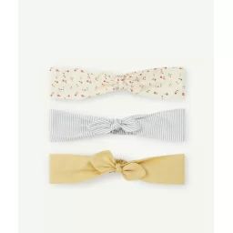 Lot de 3 bandeaux bébé fille avec noeuds jaune rayé et fleuri –  – Soldes