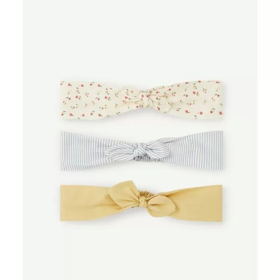 Lot de 3 bandeaux bébé fille avec noeuds jaune rayé et fleuri –  – Soldes