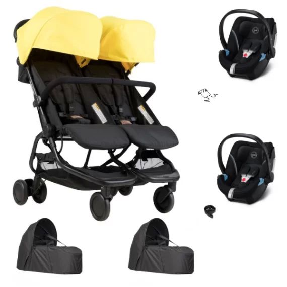 Poussette Double Mountain Buggy Nano Duo – Cyber + 2 Cocoon V2 + 2 Coques Auto Cybex Aton 5 – Deep Black