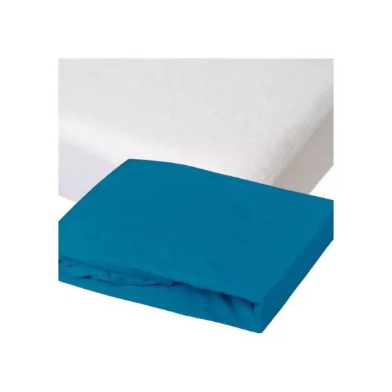 Lot alèse et drap housse bleu canard (60 x 120 cm)