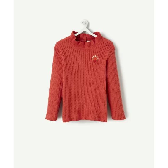 Sous-pull manches longues bébé fille en tricot orange avec patch brodé