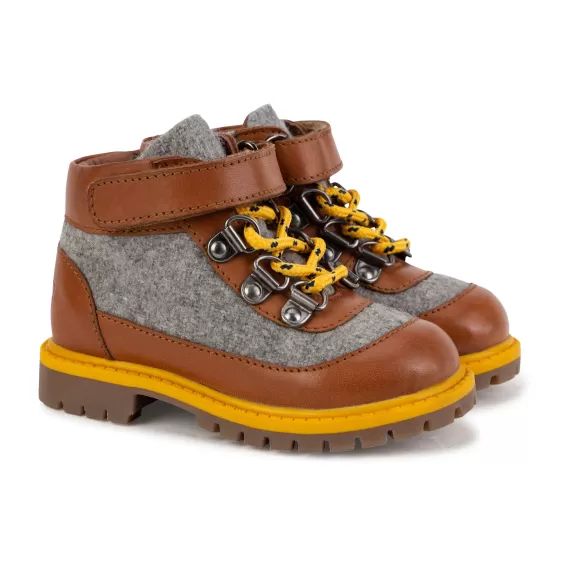 Boots bicolores en cuir Garçon Gris