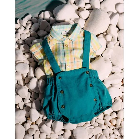 Body-chemise À Carreaux + Combi-short Brothers & Sisters Bleu
