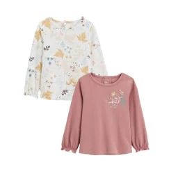 Lot De 2 T-shirts Enfant Manches Longues – Petit Beguin – Bloom – Rose – Coton – Standard 100 By Oeko-tex ® Rose