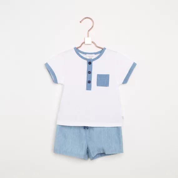 T-shirt bimatière avec poche Garçon Bleu