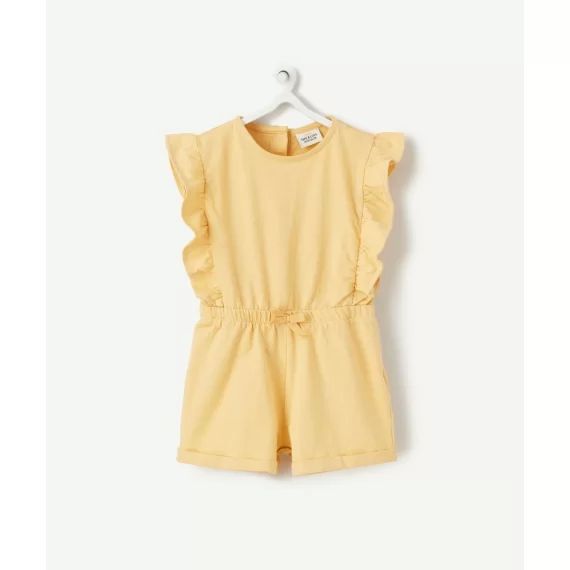 Combi-short bébé fille en coton jaune avec volants –  – Soldes