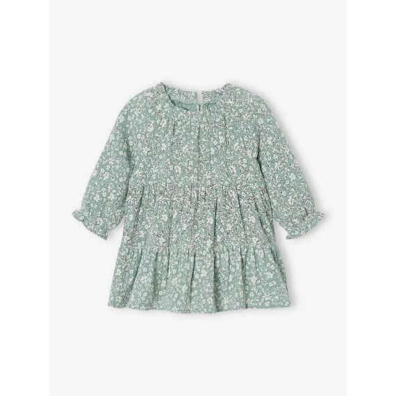 Robe à volants bébé fille en gaze de coton vert sauge
