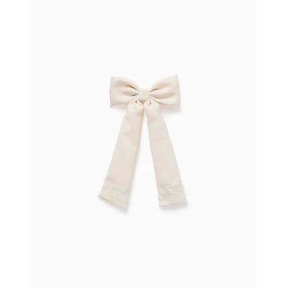 Barrette À Cheveux Avec Nœud Et Broderie Blanc