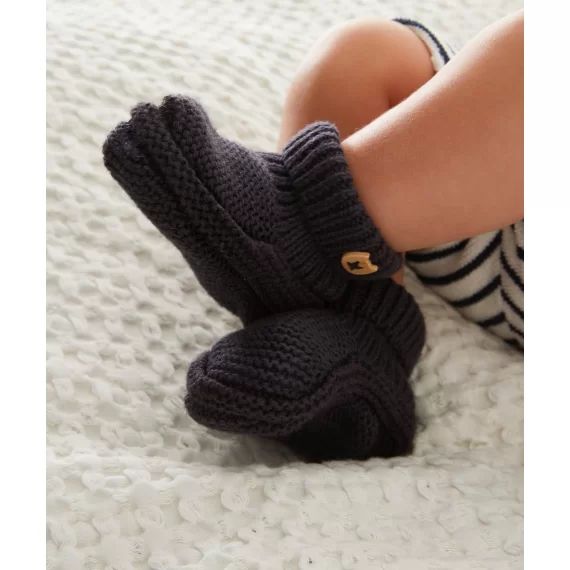 Les chaussons bleu marine en coton et en laine –  – Soldes