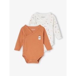 Lot de 2 bodies manches longues bébé ouverture naissance noisette