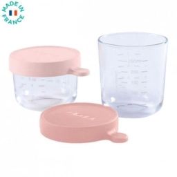 Lot de 2 pots de conservation e verre Portion rose (150 ml et 250 ml)