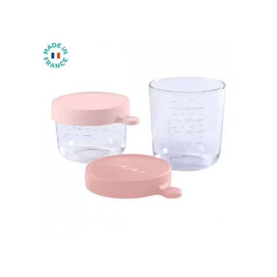 Lot de 2 pots de conservation e verre Portion rose (150 ml et 250 ml)
