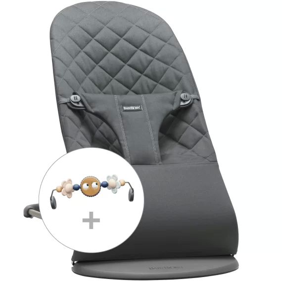 Transat avec Arche de jeu – Anthracite / Coton, matelassage Classique / Gris foncé / Yeux espiègles Pastels