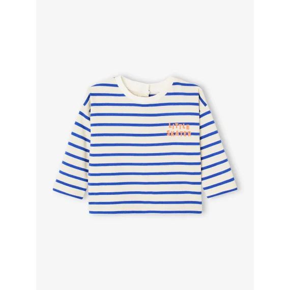 T-shirt rayé pressionné dos bébé en coton bio bleu électrique