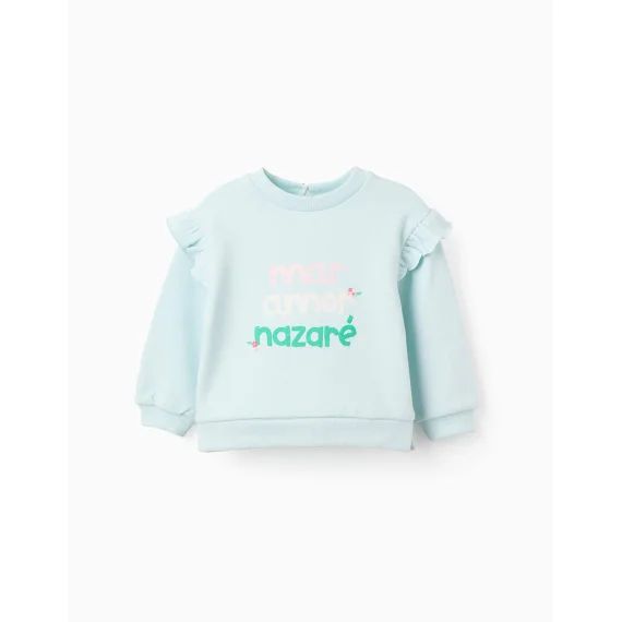 Sweat En Coton Avec Volants Bleu Clair