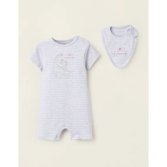 Combi-short + Bavoir Gris Clair
