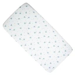 Drap Housse Berceau En Gaze De Coton Blanc Imprimé Bleuet