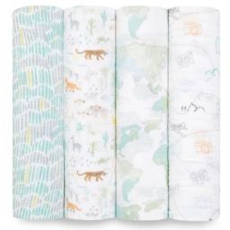Lot de 4 maxi langes en coton Voyager (112 x 112 cm)